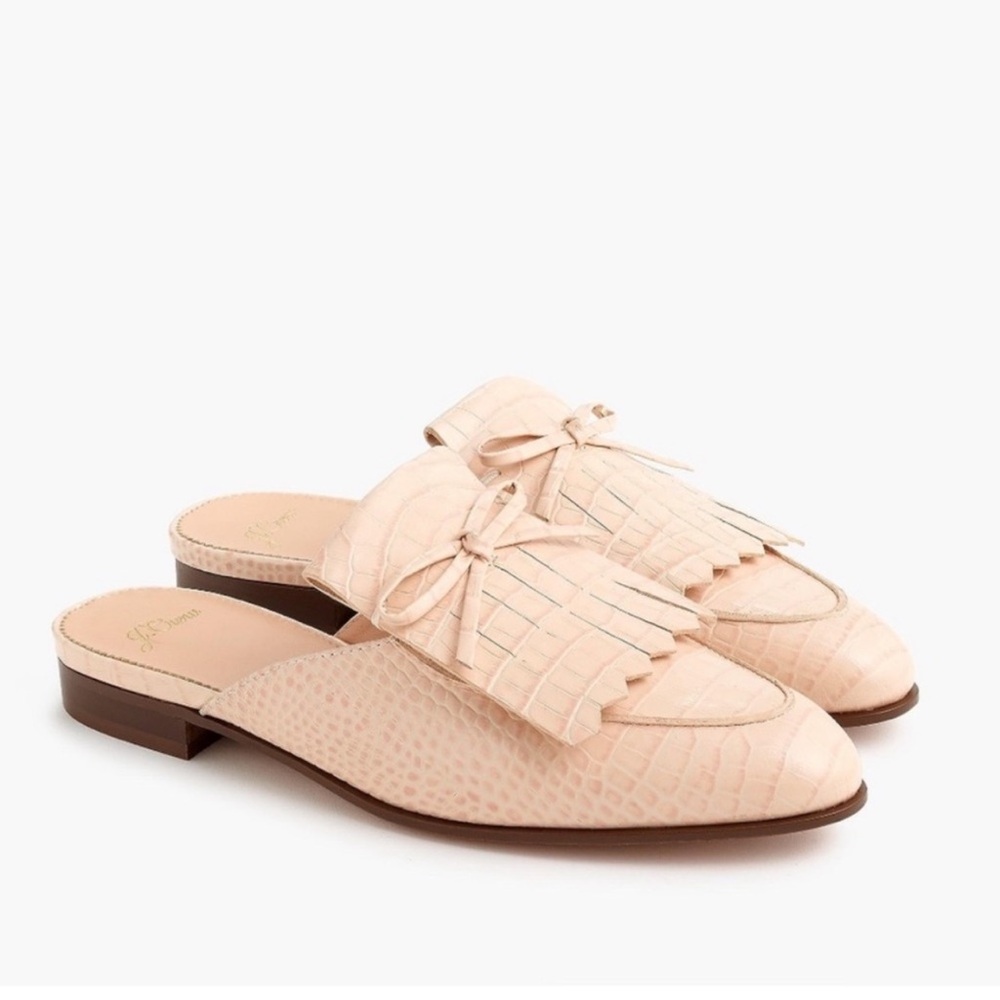 J. Crew | Nude Cream Suede Mules‎ with Fringe 5 Heeled Kiltie penny academy